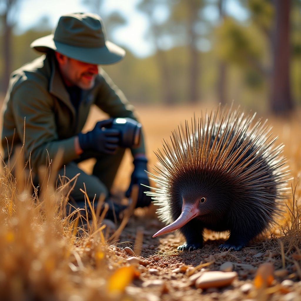 Scientists researching echidna behavior