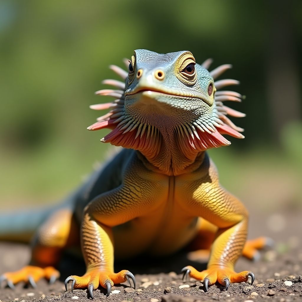 Frilled Lizard displaying defensive posture